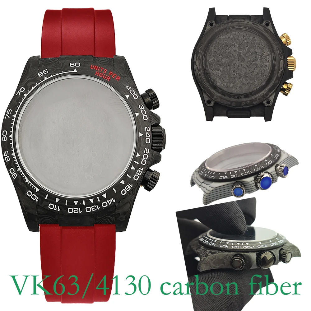 VK63/4130 Movement Carbon Fiber Case 38mm Carbon Fiber Bezel Sapphire Glass Multi-functional Watch Case vk63 watch Width 20mm
