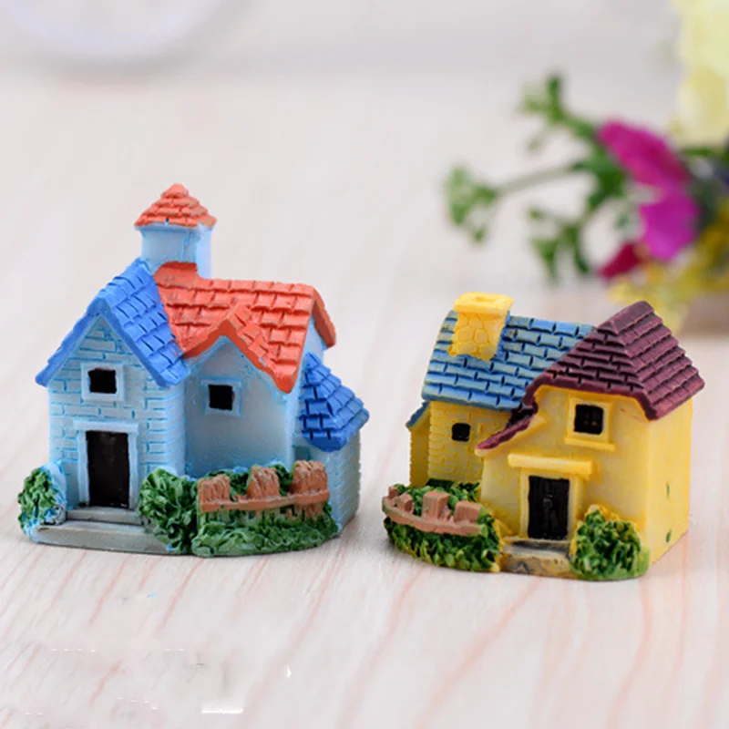 Cute Mini Brick Villa Resin Fairy House Miniature Landscape Craft Desktop Decoration Ornaments DIY Dollhouses Accessories