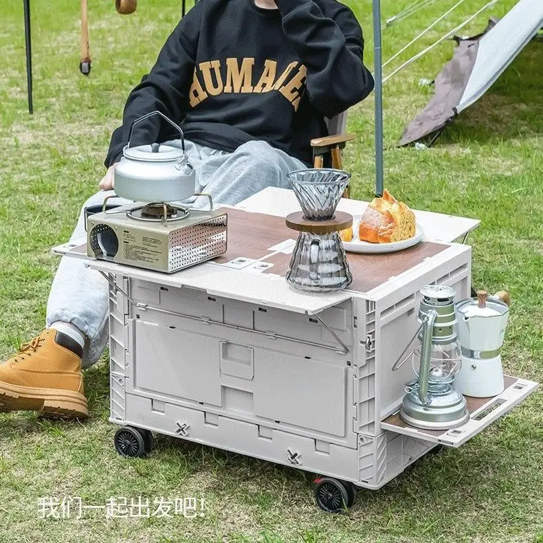 

Ящик для хранения на открытом воздухе, складной ящик для отделки автомобиля для кемпинга, багажник автомобиля с колесами