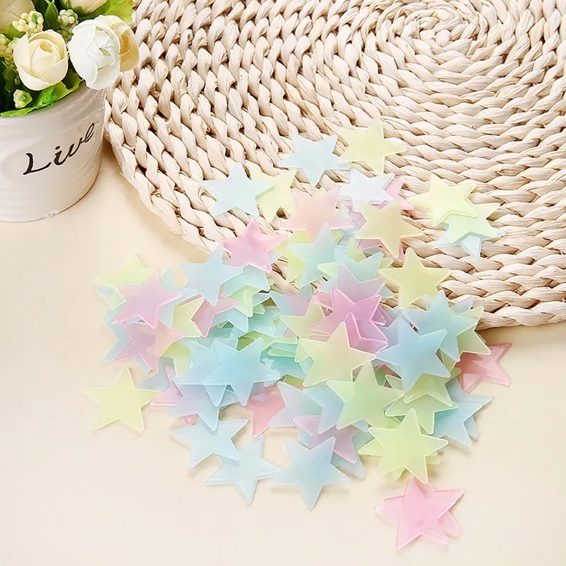 100Pcs Luminous Colorful Star Wall Stickers Glow In The Dark 3D Stars For Kids Baby Rooms Toys For Kids Room Ceiling Switch