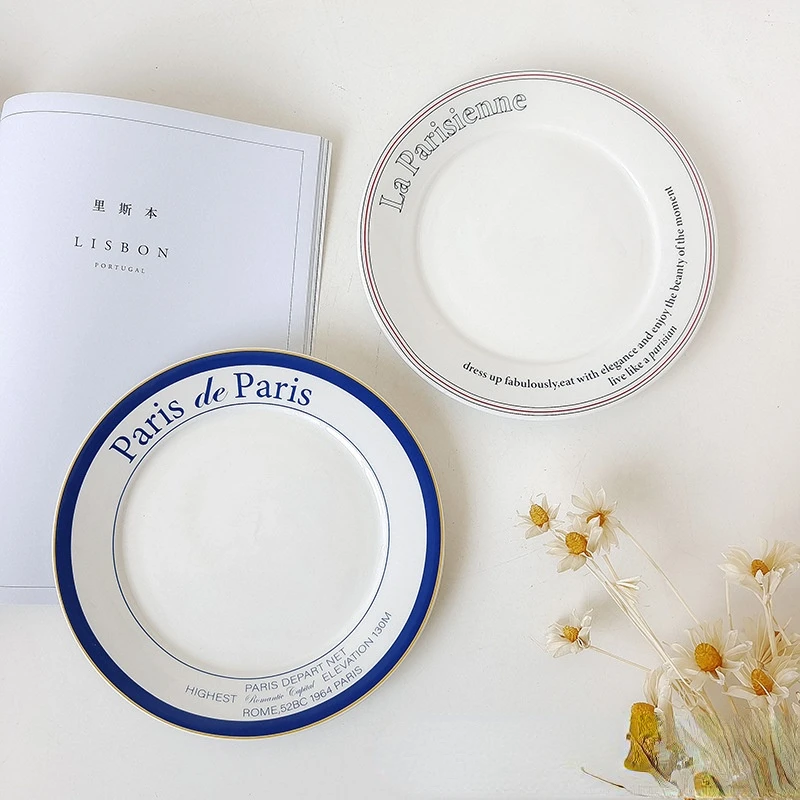 Nordic English Alphabet Ceramic Plate Modern Simple Steak Plate Korean Household Dish Saucer Cake Dessert Plate