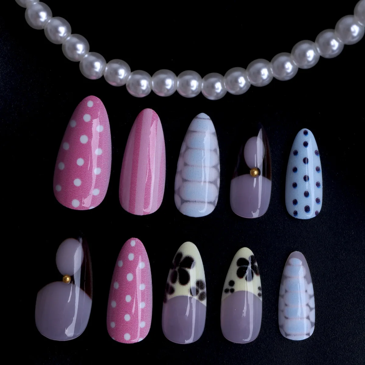 24 قطعة اللوز الأظافر كاذبة الأحمر البولكا نقطة الأزرق الحيوان التمساح نمط اضغط على الأظافر مزيج مباراة تصميم الحلو كول نمط مانيكير #2