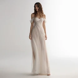 Romantic Tulle Sweetheart Neck Sheath Wedding Dress Off The Shoulder Floor Length Elegant Mermaid Bridal Party Gown TSWD508