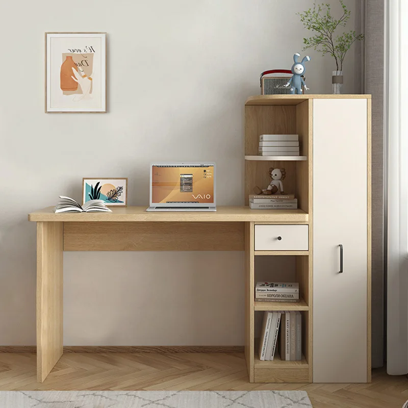 Desk: Household small apartment, desk, bookcase, integrated writing desk, cream workbench, study