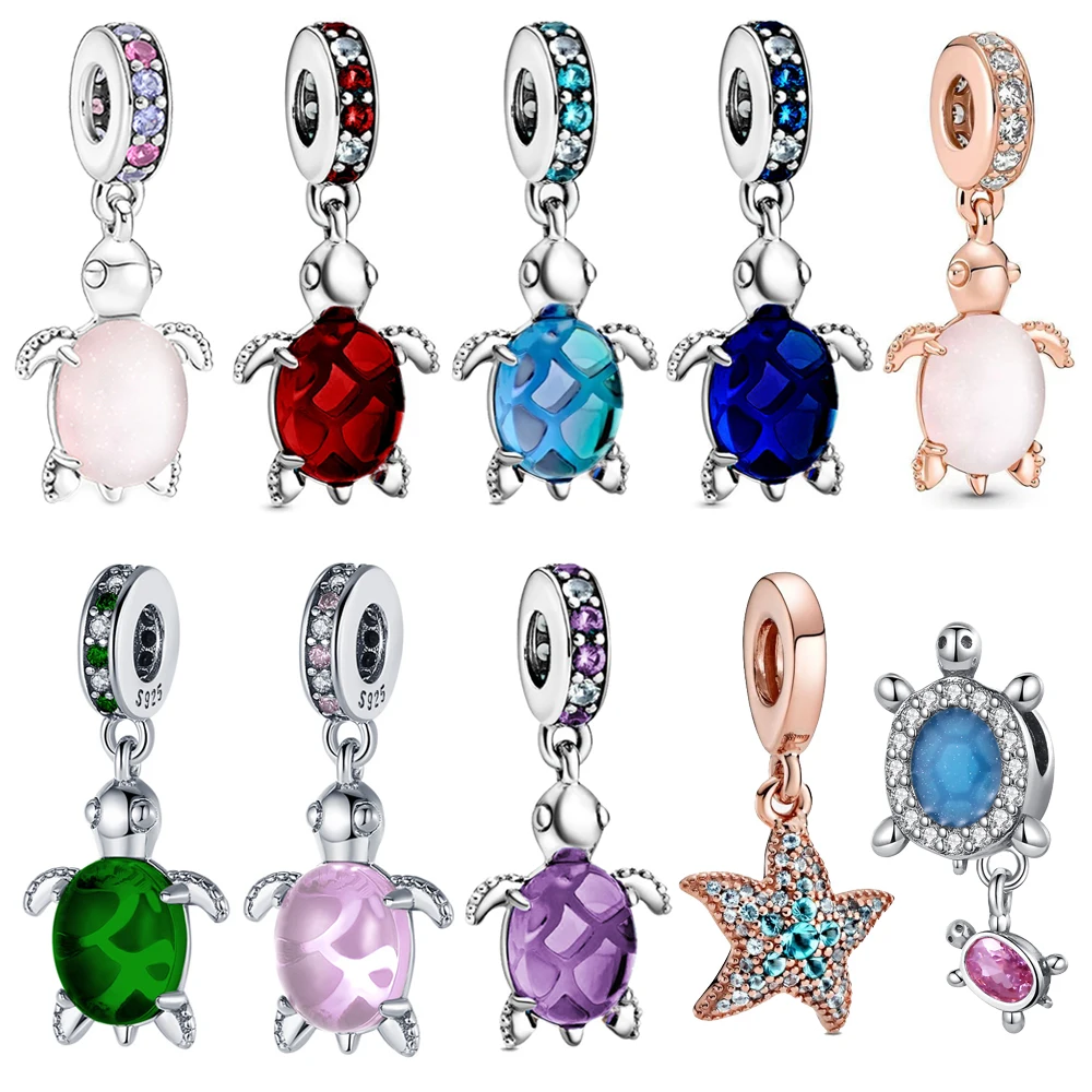 

Ocean Wind 925 Sterling Silver Red&Pink&Purple&Blue&Green Crystal Turtle Starfis Fit DIY Bracelet Gift Jewelry