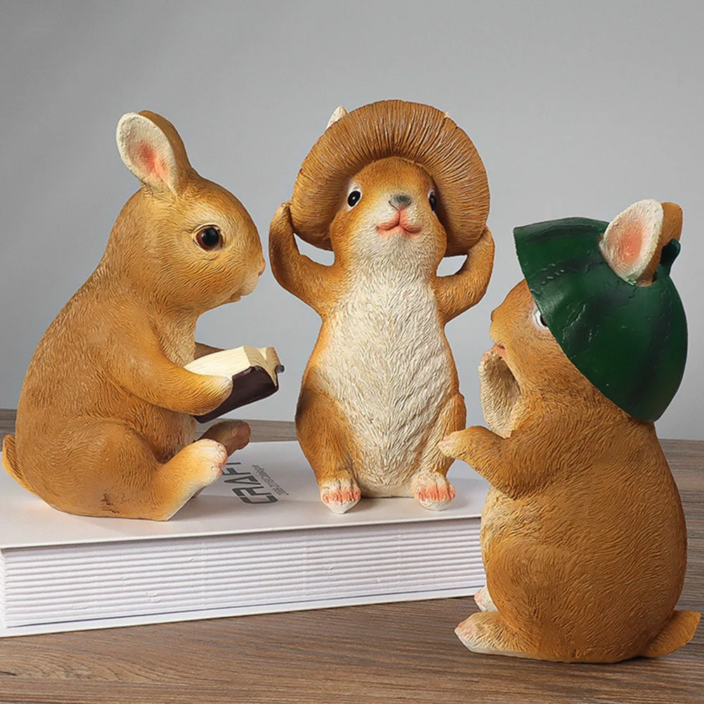 

Resin Rabbit Statue Realistic Decor for Home Durable Gift Photography Prop Small Bunny nament Garden naments