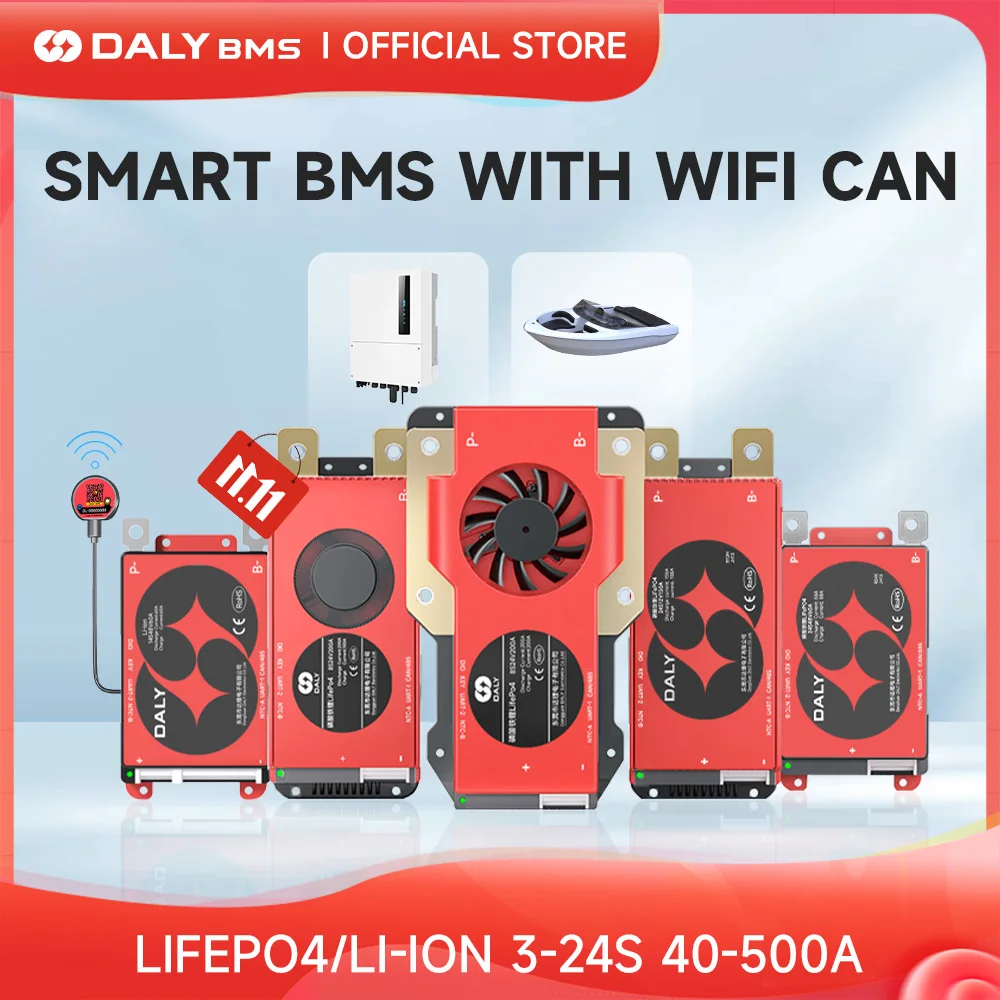 WIFI 모듈이 포함된 Daly 스마트 BMS LiFePo4 8S 24V 16S 48V 리튬 이온 13S 14S 48V 16S 17S 60V 20S 72V, 가정용 에너지 저장용 CAN 포함