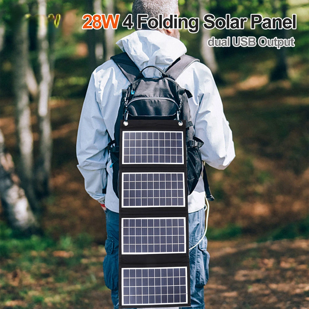 

28W foldable Solar Panel Bag 2USB 5V Portable Solar Power Bank PV Plate for Outdoor. Mobile Power Hiking Mobile Phone Charging