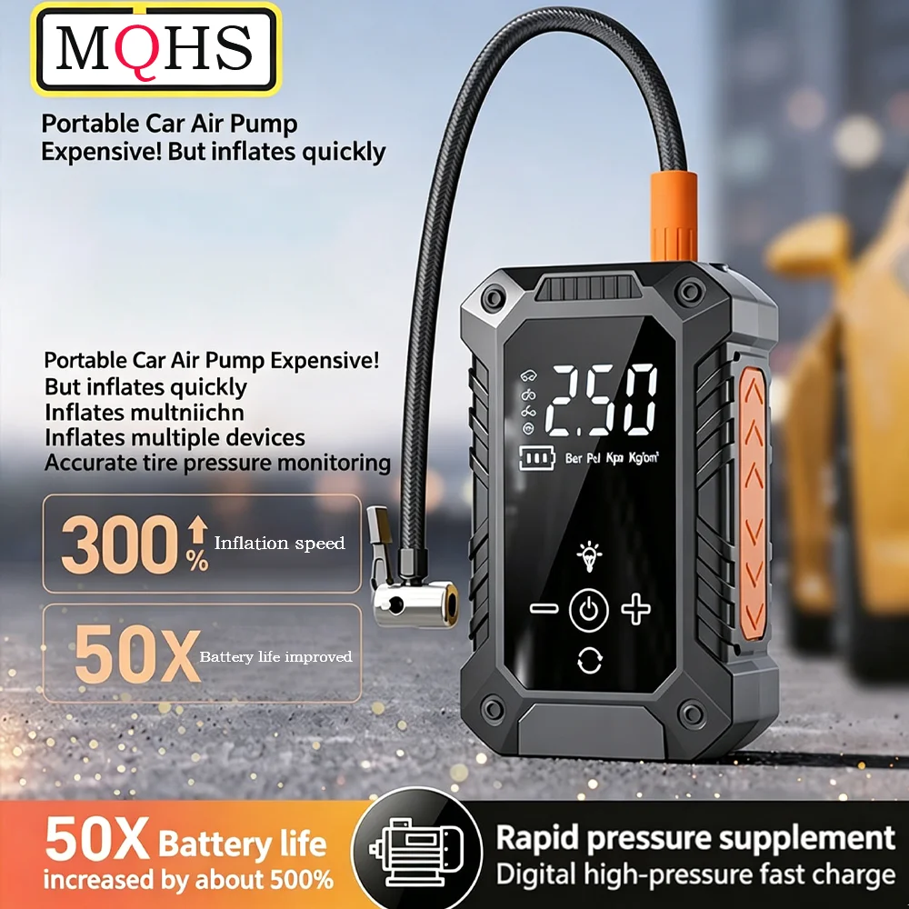 

MQHS Motorcycle Air Pump Tire Inflator Portable Air Compressor 150 PSI Cordless Mini Bike Tire Pump Car Pressure Gauge LED Light