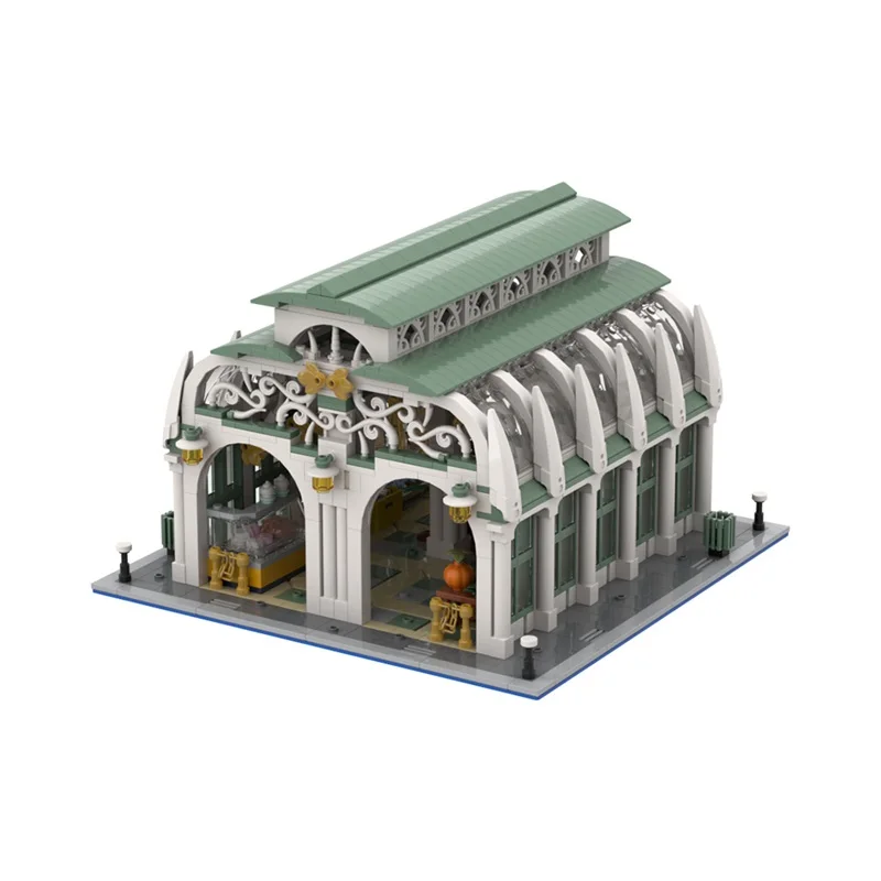 MOC New York Market Hall Architectural Model Building Blocks Market Building Food Court Building Assembled Bricks Toys Gifts