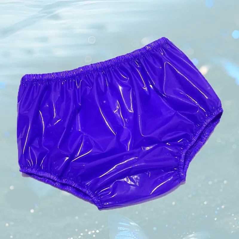 ABDL Blue Thick PVC Transparent Thick Plastic Gloss Underpants Unisex High Waist Waterproof Loose Soft Incontinence Panties