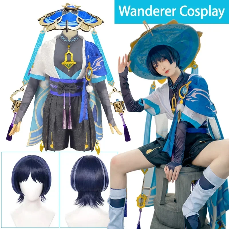 2026 Scaramouche Cosplay Costume Game Genshin Impact Wanderer Cosplay Anime Costume Uniform Wig Bamboo Hat Halloween Carni 8C7YY view 2