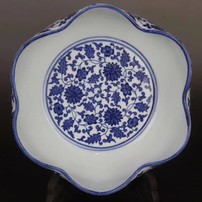 Chinese Blue and White Porcelain Qing Qianlong Flowers Design Bowl 7.90 inch