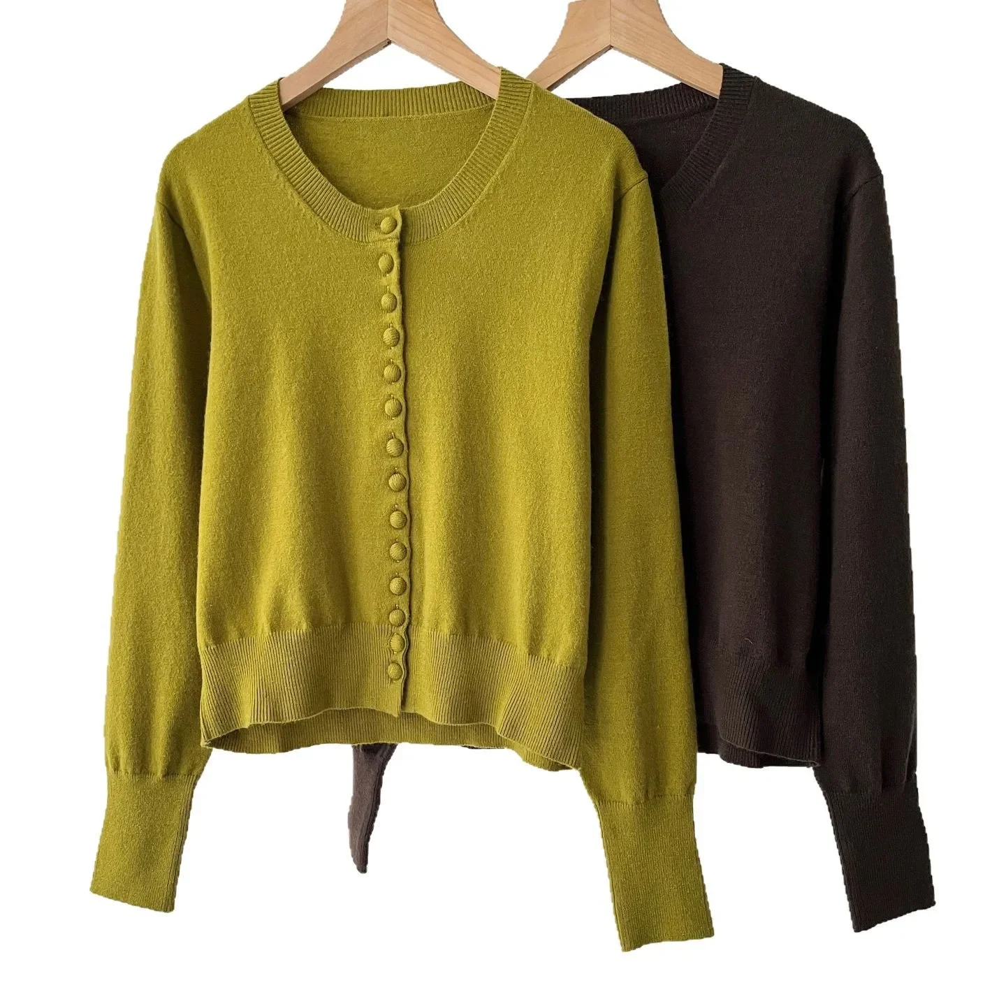 Women's French Simple Wind Single-breasted Short Crew Neck Knitted Cardigan 16a