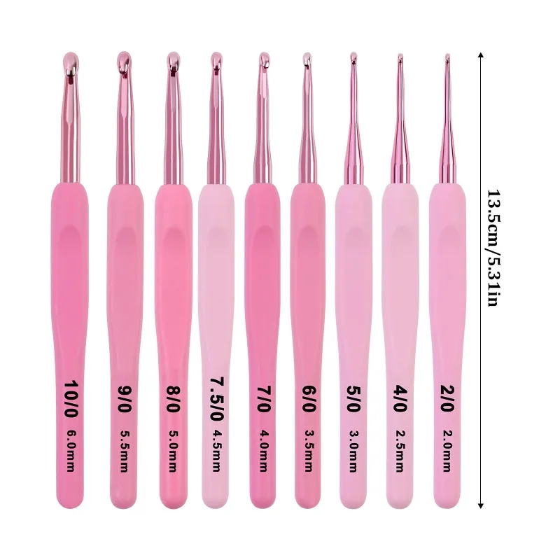 

9PCS Pink crochet Hooks Needle Silicone Handle Aluminum Crochet Needle Set needles Sweater Weave 2-6mm DIY Sewing Knitting Tool
