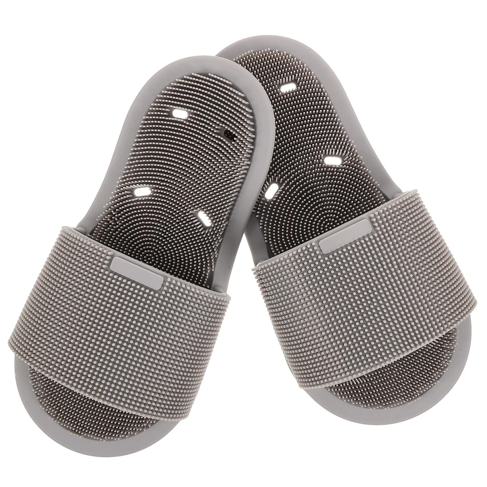 

Silicone Foot Wash Slippers Shower Scrubber Gray Pair Anti Slip Bathroom Balcony Massage Tool Relaxing Home Use Soft Bristle