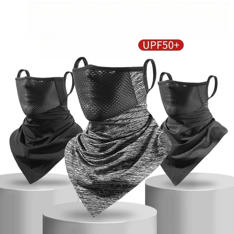 Mascarilla de verano para hombre, pañuelo de ciclismo de cara completa, bandana con protección UV, bufanda transpirable de seda helada con orejeras