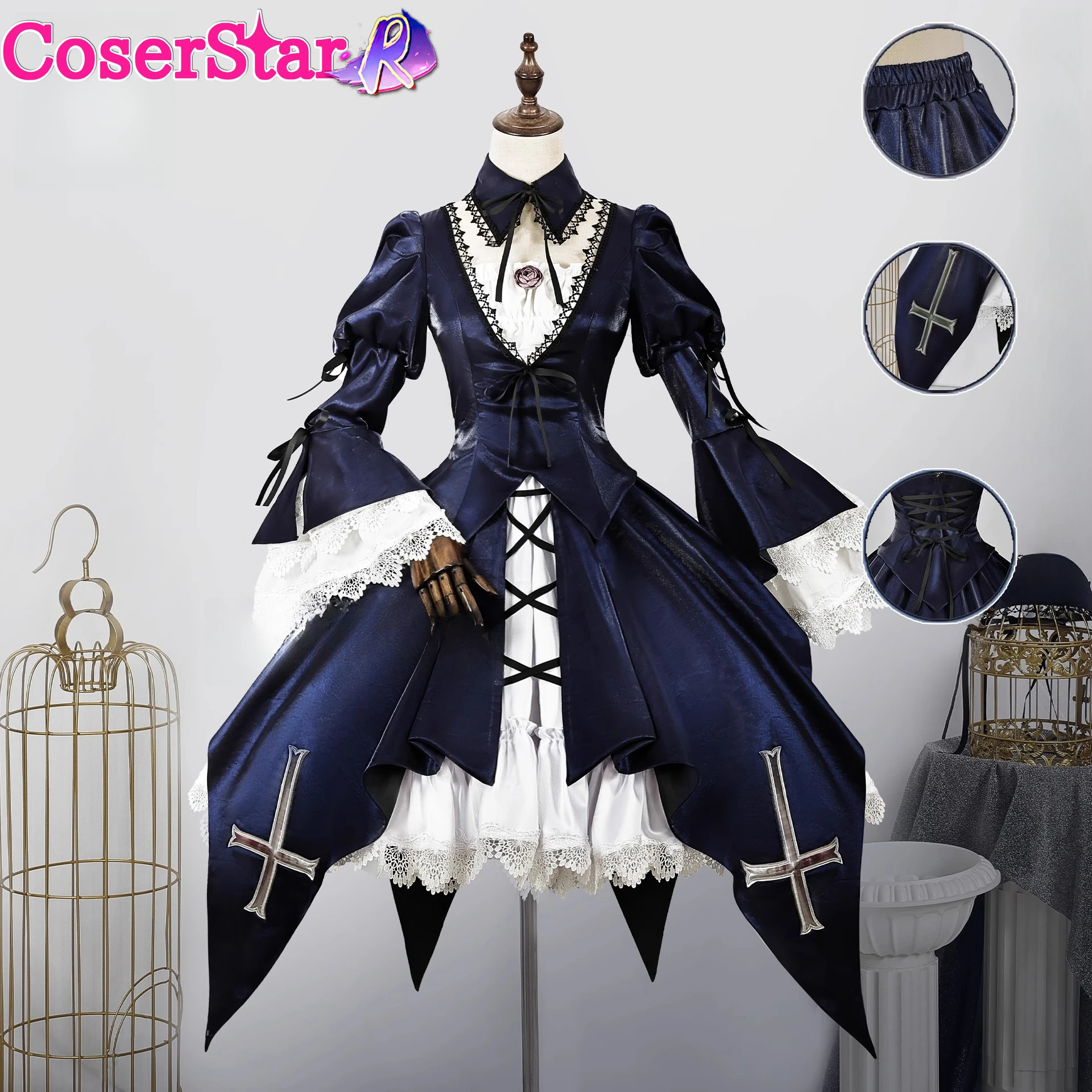 

CoserStar-R Rozen Maiden Suigintou Cosplay Costume Dress Role Play Wigs Outfit Halloween Carnival Party Uniform