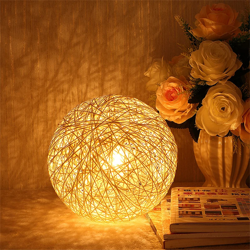 LED Rattan Ball Lamp USB LED Table Lamp Moon Light Night Light Bedside Lamp Desktop Light Bedroom Decor Lighting Creative Gift