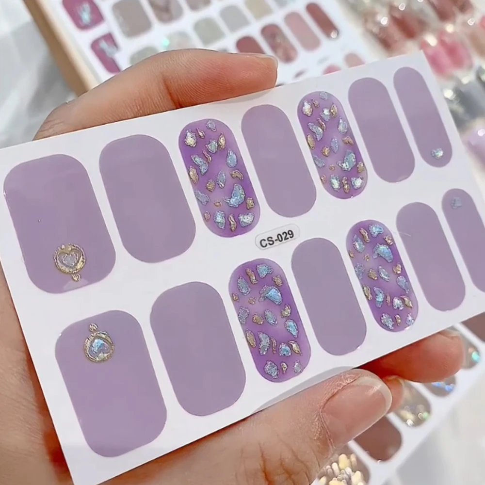 1pcs Pure Purple Baking Free Nail Art Stickers with Marble Diamonds Full Cover Nail Polish Strips Wraps for DIY Manicure Decorat