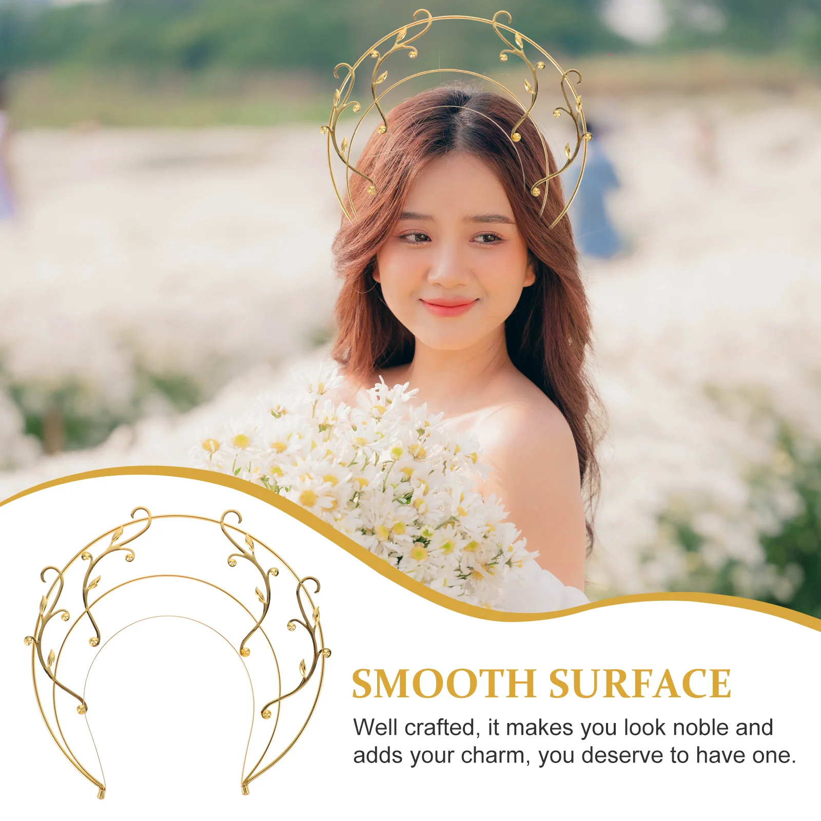 

1Pcs Alloy Headband Ancient Chinese Hair Crown Elegant Golden Headpiece for Women Party Costume Vintage Hair Decor