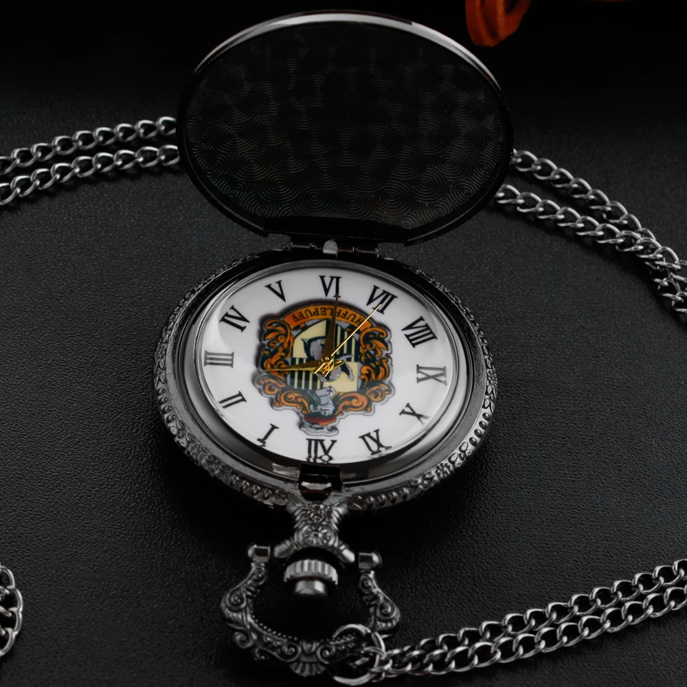 New Black deer shield badge quartz pocket watch retro fashion charm silver bag FOB watch necklace pendant with chain gift