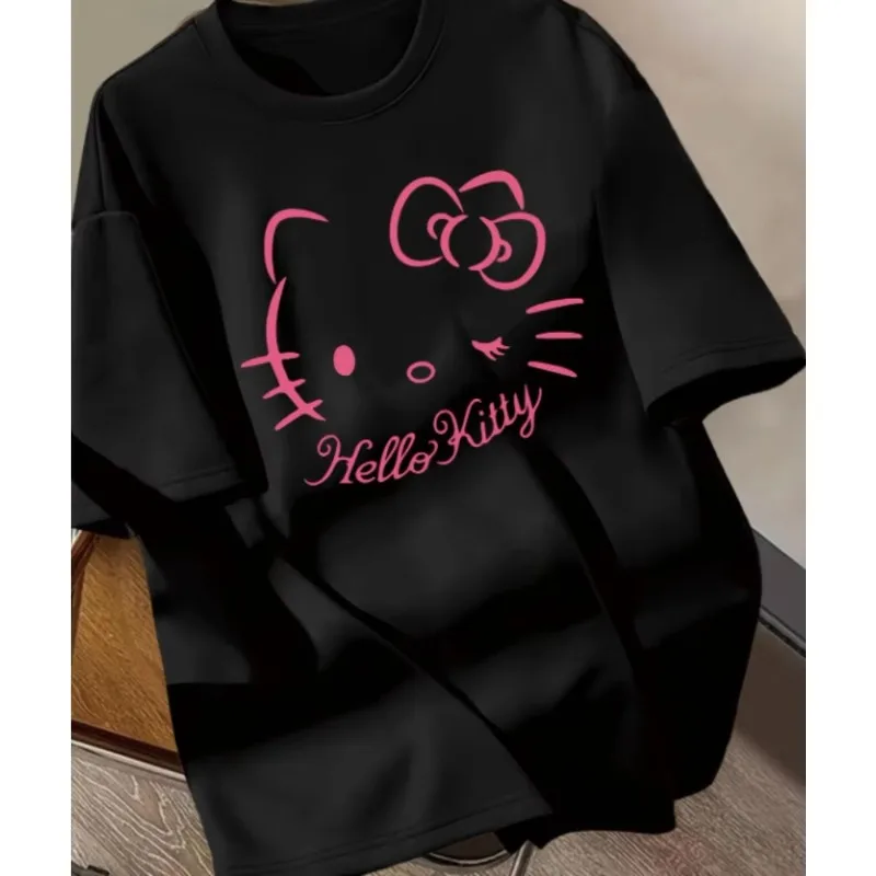 

Мужская и женская футболка с короткими рукавами и принтом Hellokity для лета, повседневный и удобный хлопковый топ с круглым вырезом Y2K