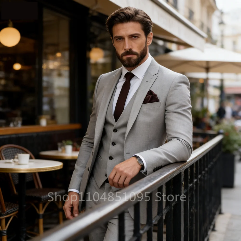 

Men's 3 Piece Slim Fit Tuxedo Suits Business Wedding Party Elegant Blazer Vest Pants Set Solid Color Trendy Men's Clothing