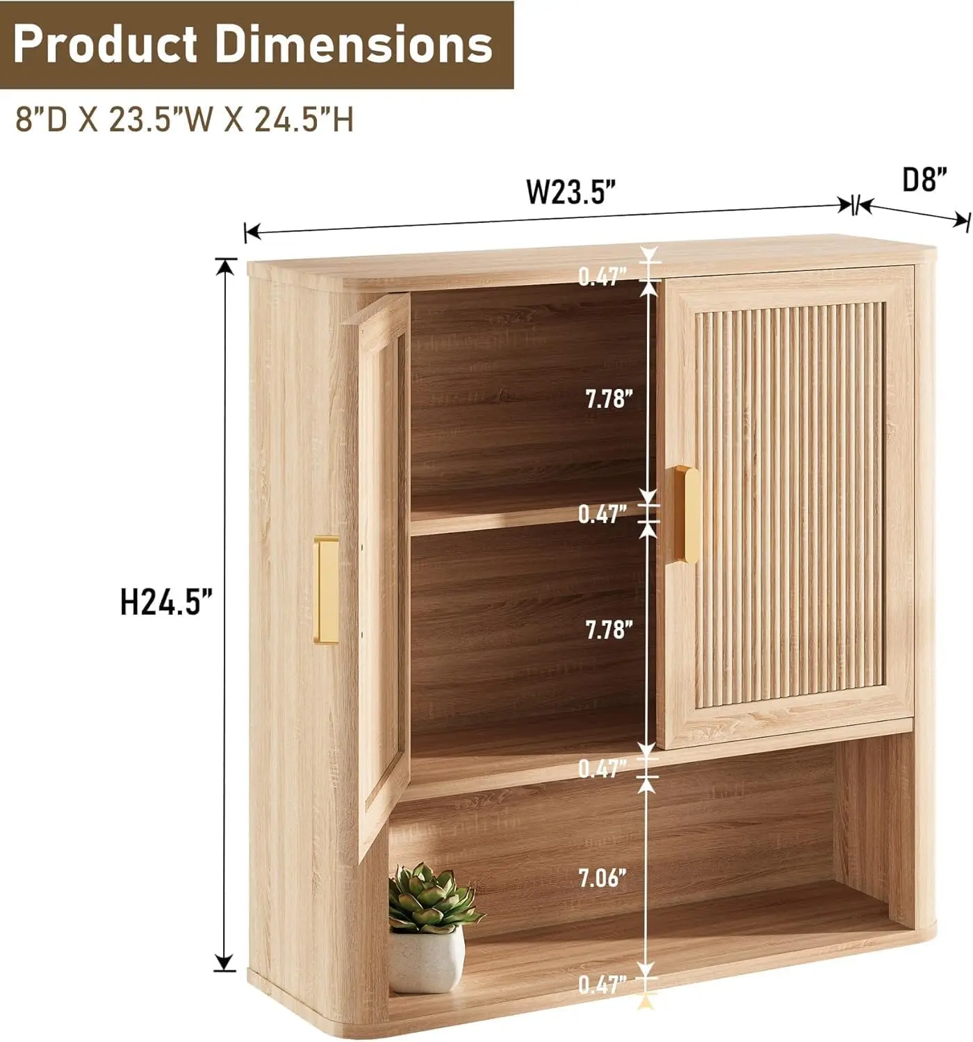 Bathroom Wall Storage Cabinet Doors, Over The Toilet Medicine Cabinet Adjustable Wood Shelf & Open Shelf for Laundry Room Kitchen, Natural Oak