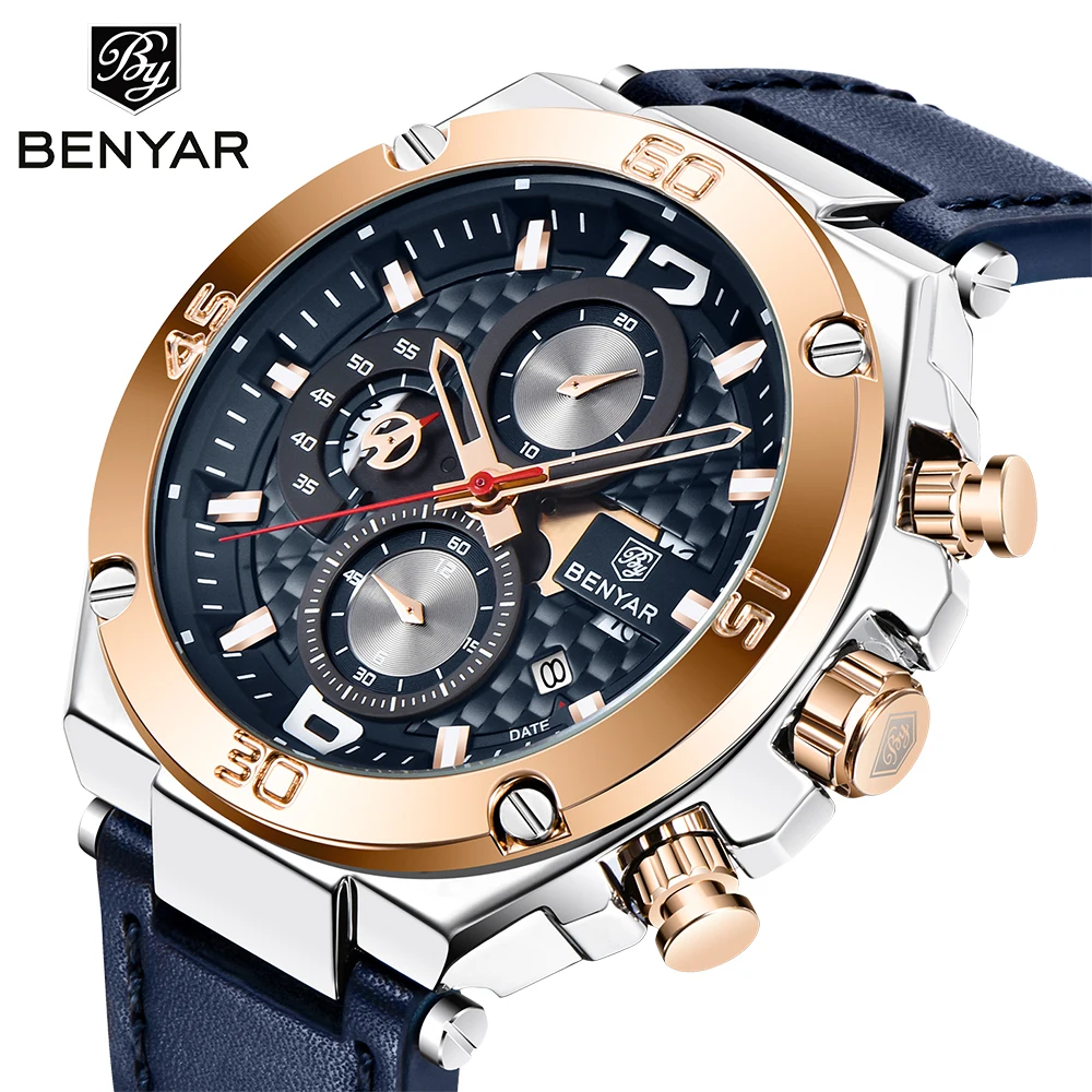 Benyar Men's Quartz Luxury Watch Top Brand Watches Men Waterproof Sports Multi-function Chronograph Relogio Masculino BY5151