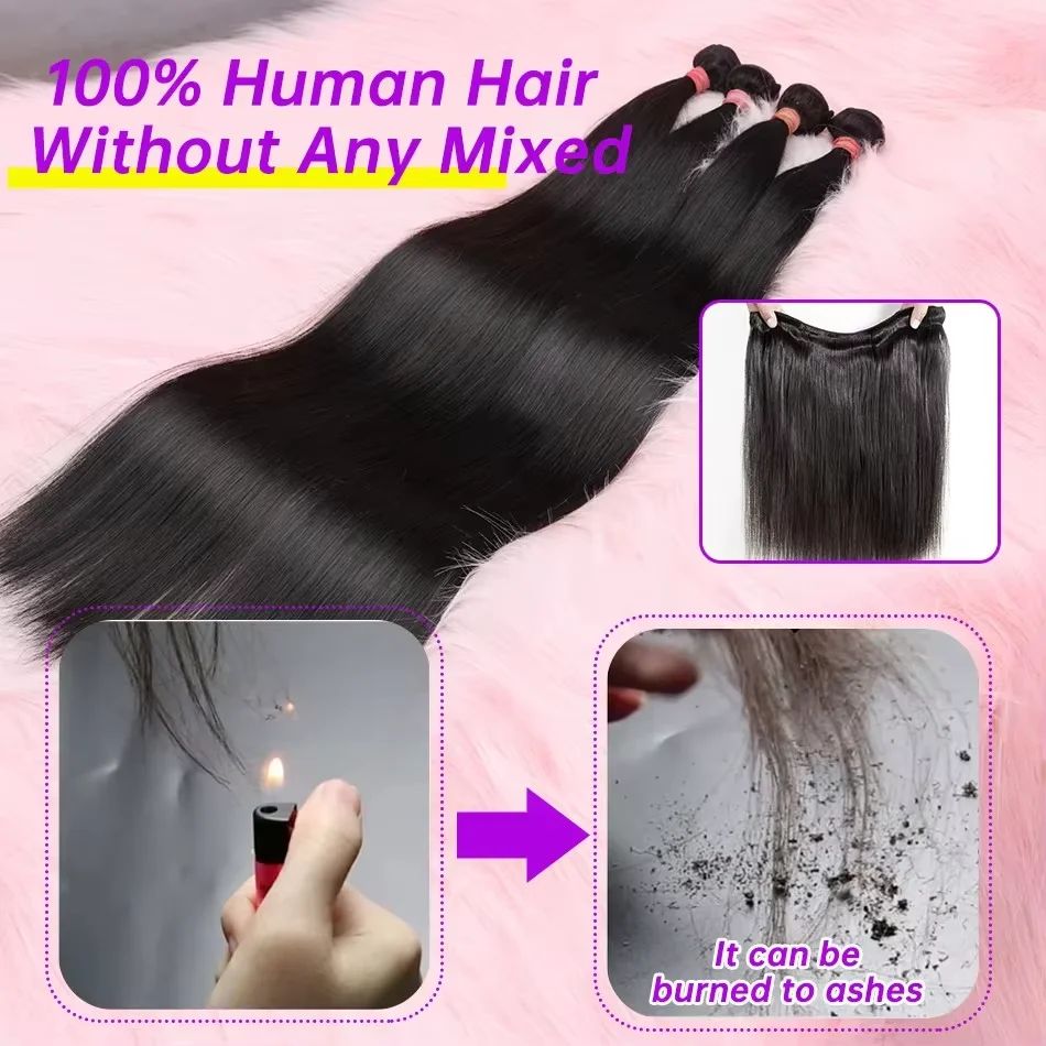 

Пучок 100% человеческих волос, бразильское плетение 30, 34 дюйма, прямые необработанные волосы, натуральный черный, 3/4 пучка, необработанные