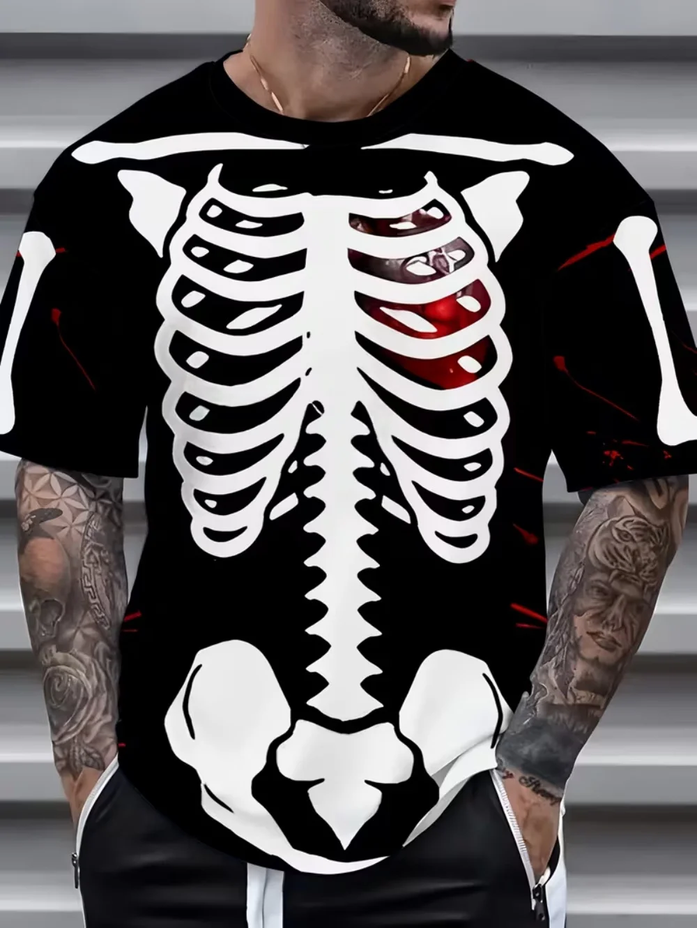 Männliche T-Shirts Retro Skelett Muster Kleidung für Mann Neue Designs Mode Punk T-Shirt Harajuku Kurzarm Coole Straße Y2k Tops – Detail 8