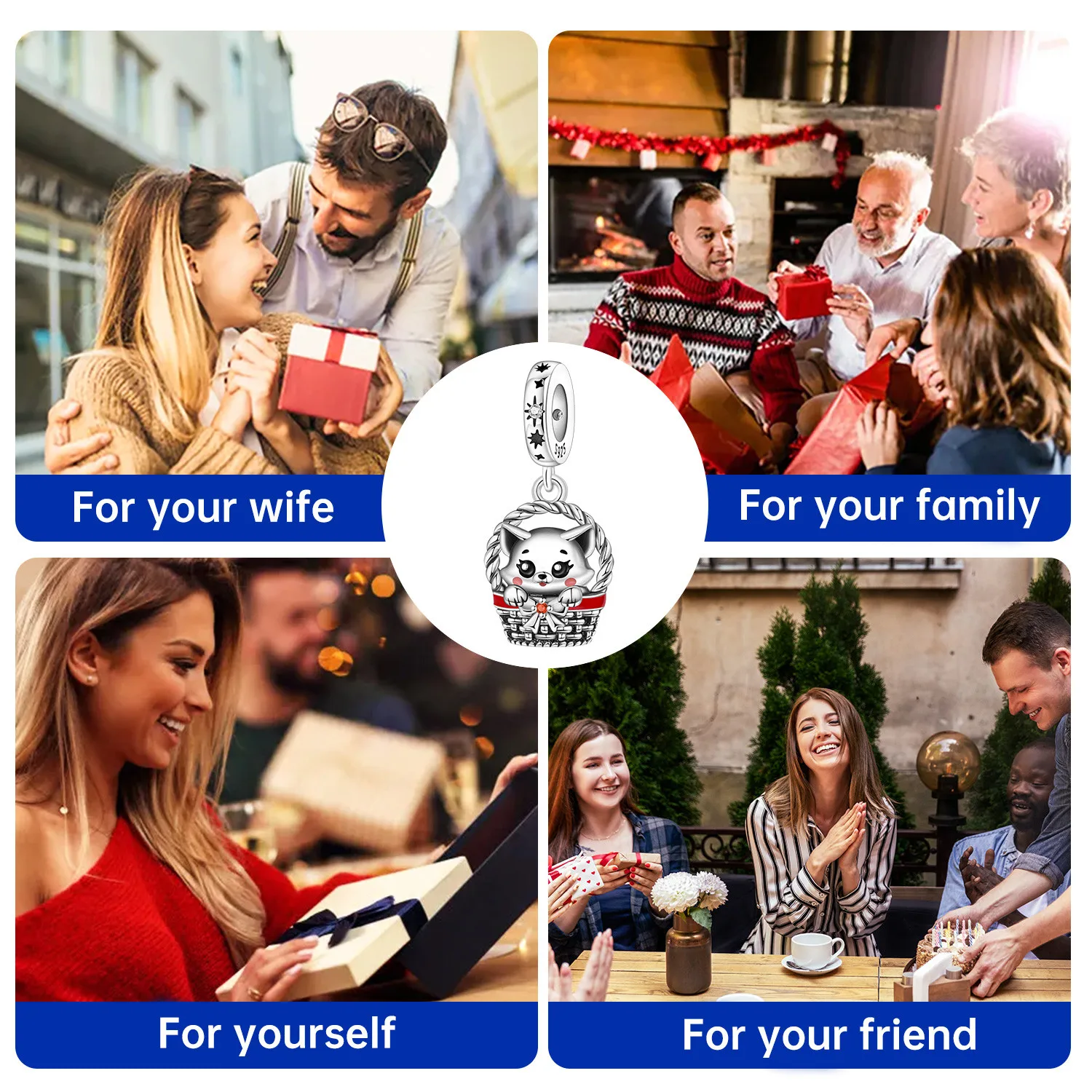 PANPOKI 925 فضة سلة القط الحيوانات الأليفة الحيوان قلادة الخرز المعلقات الأصلية سوار حلية مجوهرات حفلة لتقوم بها بنفسك هدية عصرية #5