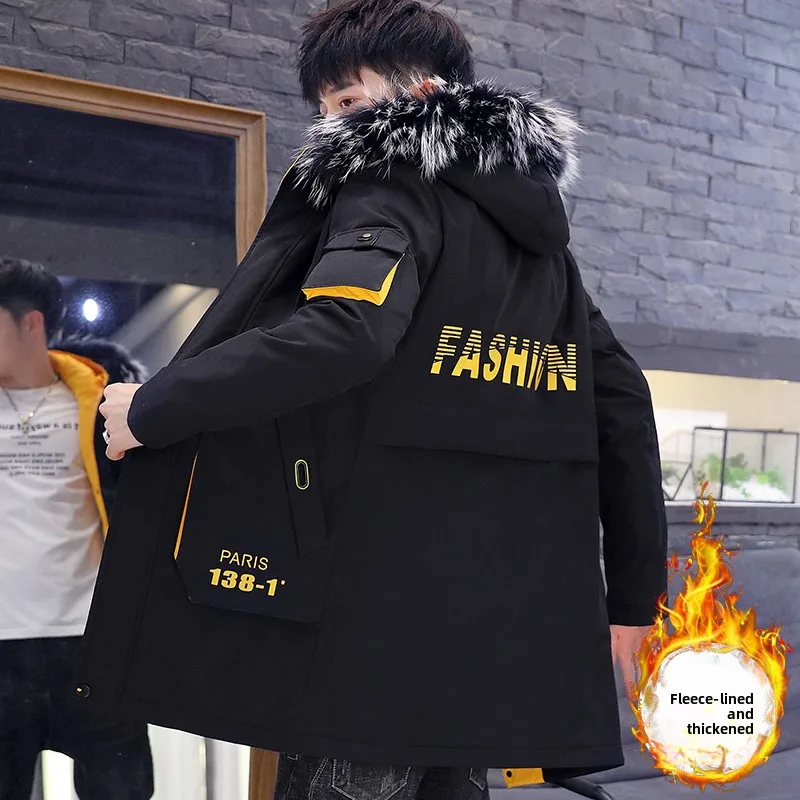 

Winter Thiened Men's Cotton Jaet Korean Sle Mid-Length down Filled Faionable Youth Warmth Youthful Sle Zipper C...