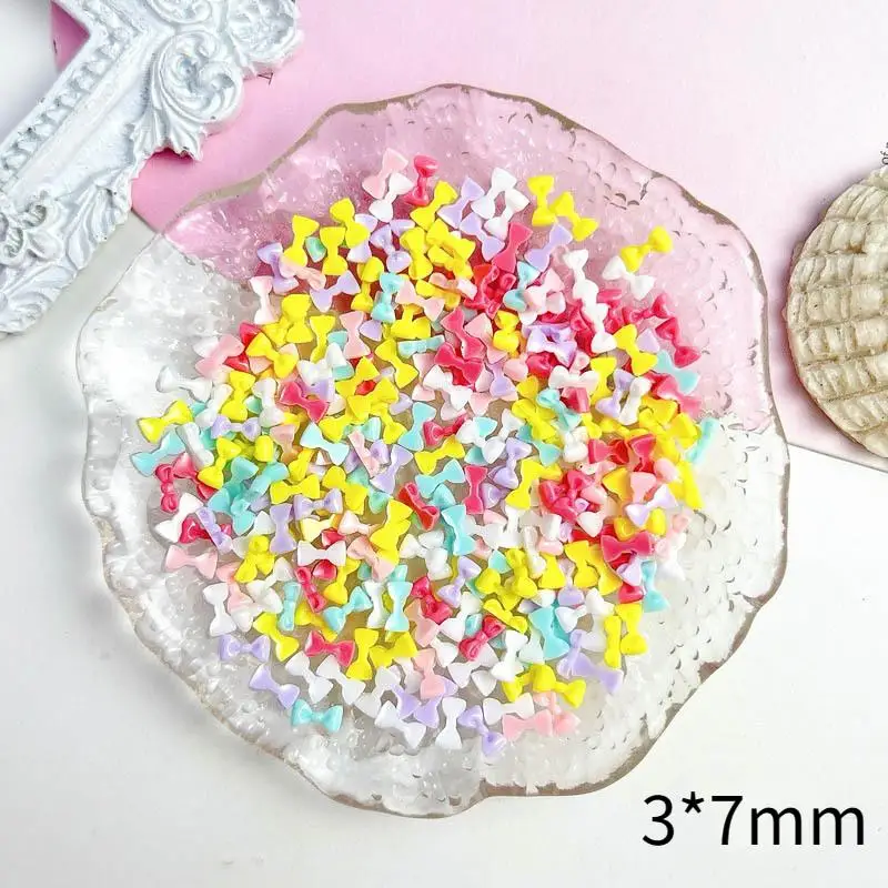 Random Mixed Mini Colored Bow Nail Art Charms 3D Resin Sweet Macaron Color Nail Art Decorations Manicure DIY Cream Glue Supplies