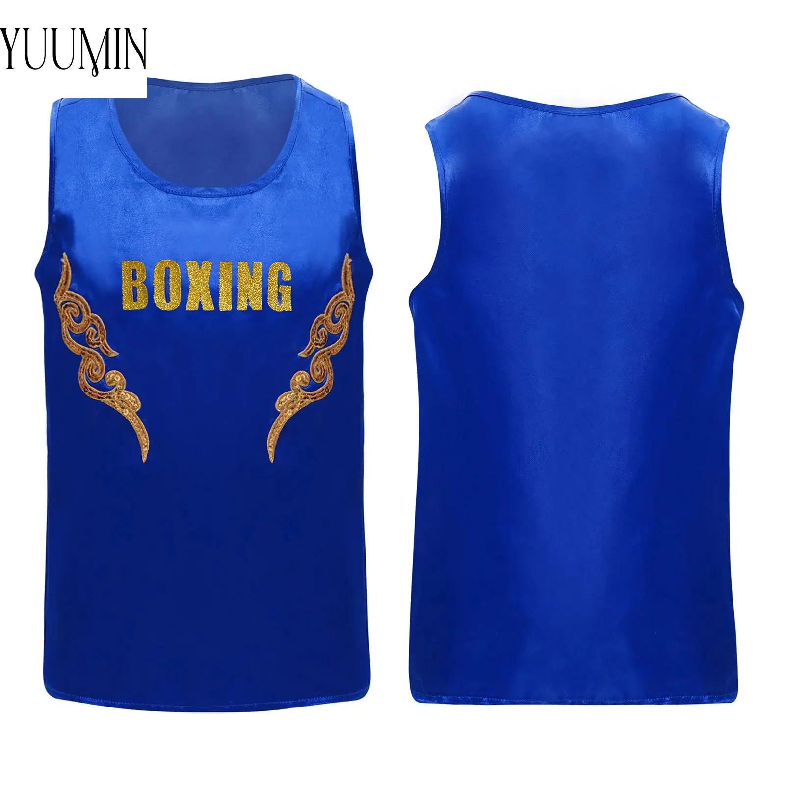 

Children Boys Sequin Applique Boxing Training Running Workout Costumes Tops Shiny Letter Printed Boxer Vest Sleeveless Tank Top
