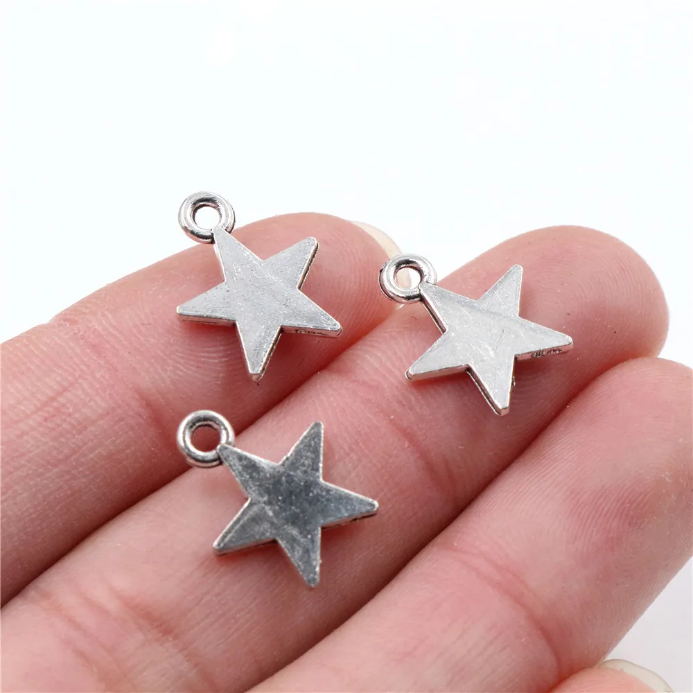 Colgante de plata antigua Chapado en cinco puntas Corazón de estrella lindo hecho a mano amuletos: DIY para collar de pulsera