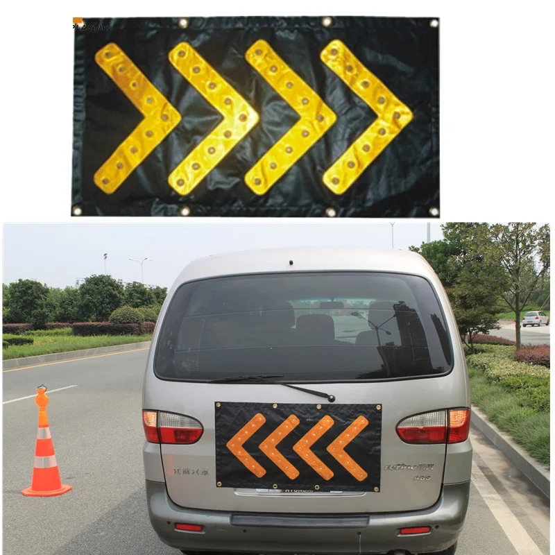 Roadblock Foldable LED Luz Indicadora, Tráfego Padrão, Direção PVC, Seta Luzes de Segurança, Sucção Magnética, Guideplate