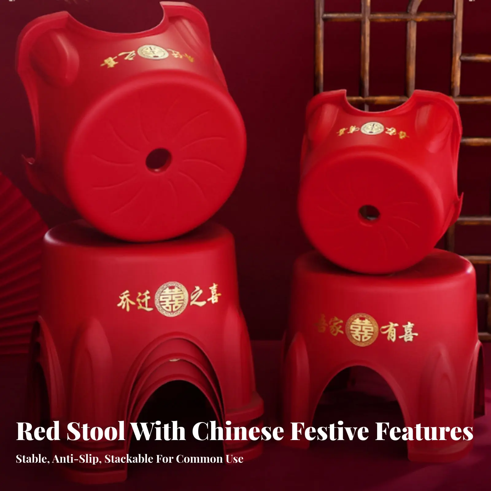 Stackable Ppremiumic Stool Festive Red Color Stackable Fittinging Stool Thickened Construction High Load Capacity
