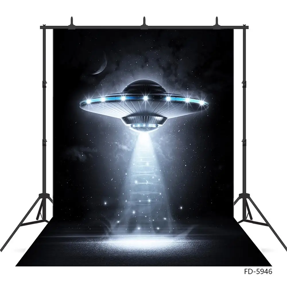 Spaceship Photography Background Custom Name Space Subject Alien Birthday Backdrop Party Banner for Baby Children Photophone