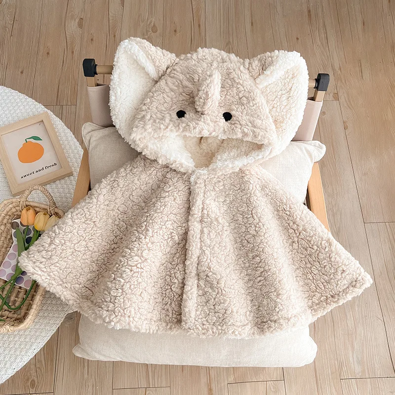 

Утепленный плащ с капюшоном и рисунком слона для маленьких девочек 0-3 лет, накидка для малышей, рождественская красная куртка, зимнее плюшевое пальто, толстовка с капюшоном в виде лося, флис ягненка