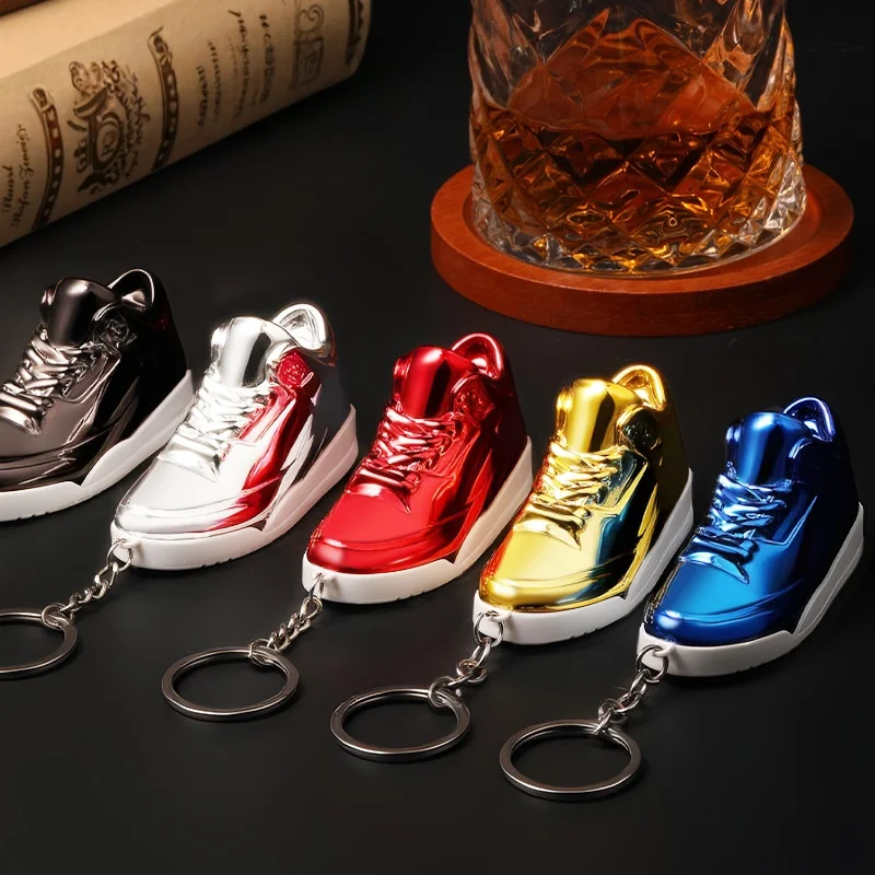 New Mini 3D Basketball Shoes Keychain Inflatable Lighter Windproof Direct Charging Pendant Outdoor Portable Lighter Smoking Gift