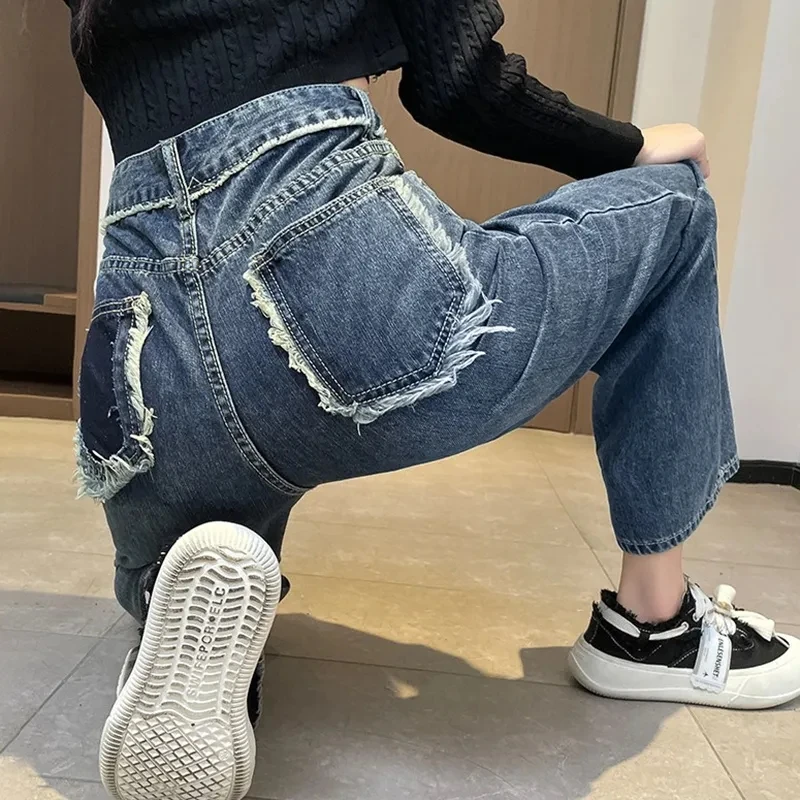 Fashion Denim Pants For Women Spring Autumn New High Waist Loose Wide Leg Pants Straight Casual Full Length Jeans Trousers Mujer