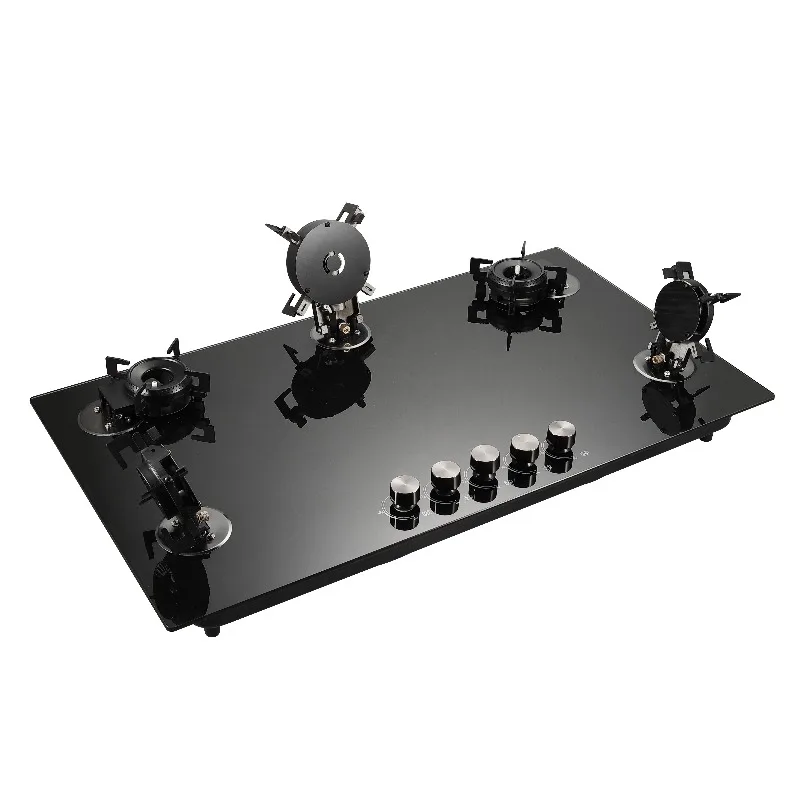 High-Power 5-Burner Gas Stove Flip Type Tempered Glass Top Portable Built-In Cooker Household RV Outdoor Use Compatible Class