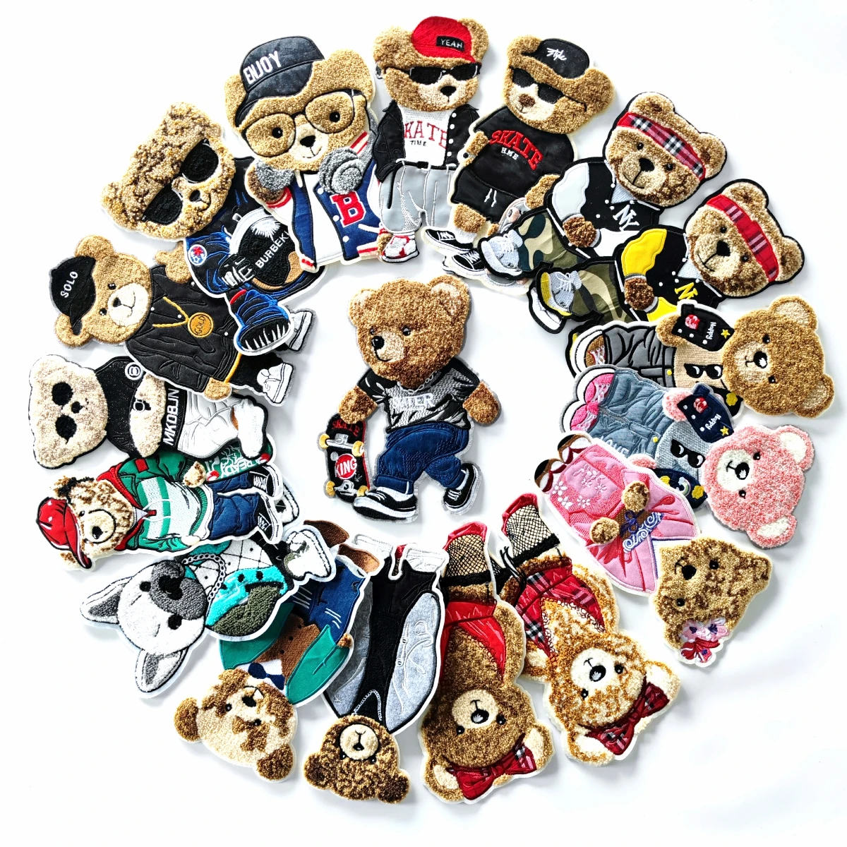 Embroidery Big Bear Patch,Animal Cartoon girls cute Appliques,boys skate bears Badges ,Patches for Clothing WF234191