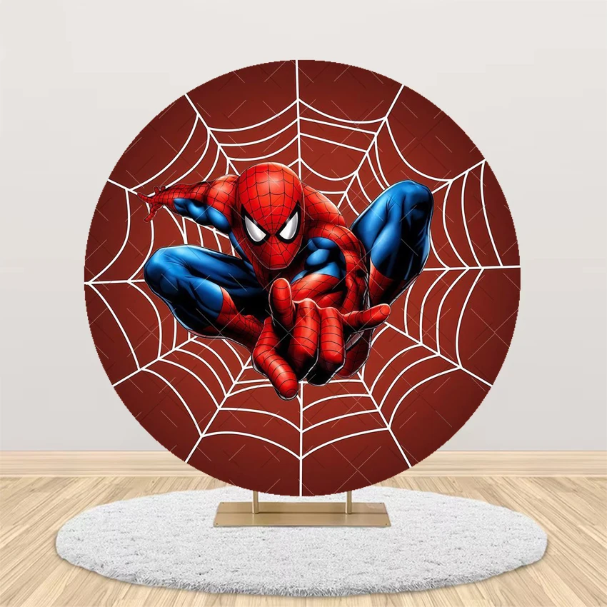 Red Superhero Spider Man Iron Man Circular Background Set Children\'s Birthday Party Circular Banner Decoration Photography
