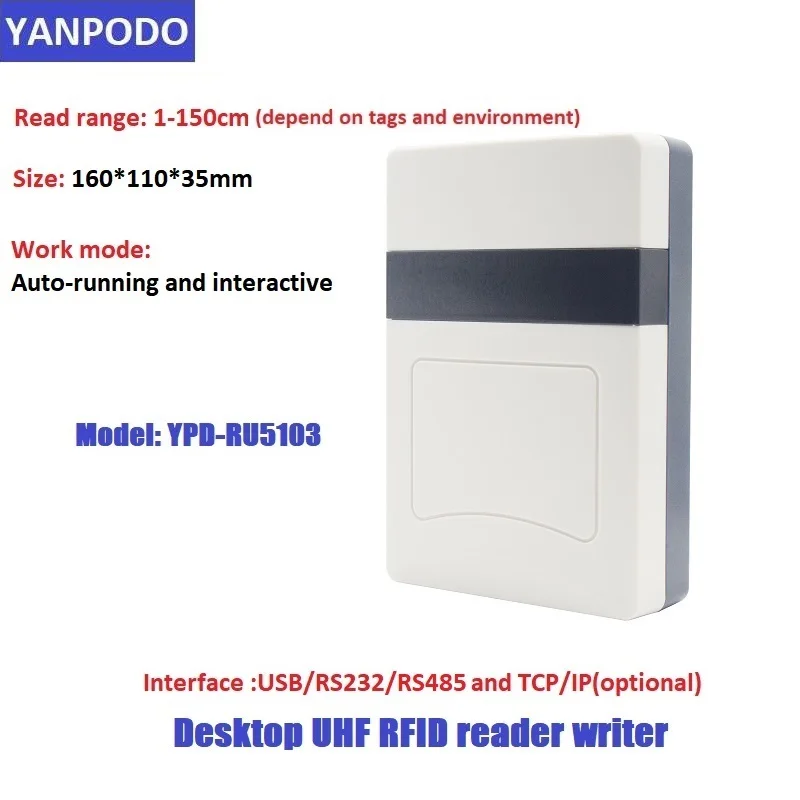 yanpode leitor de mesa rfid uhf alcance de leitura 0150cm usb rs232 conector ip tcp com codigo sdk software para rastreamento logistico 01