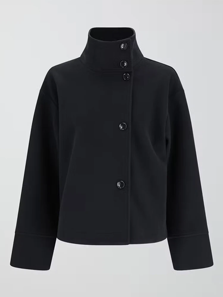 カジュアル女性のウールブレンドコート女性スタンドカラーシングルブレスト長袖厚く暖かいジャケット 2025 秋の新生き抜く