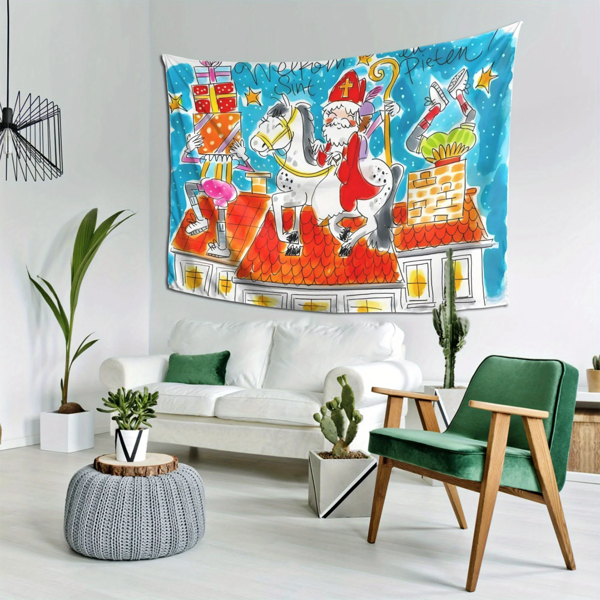 VIKAMA عيد الميلاد نسيج القديس نيكولاس و Piet طباعة غرفة نوم مدخل ميزة جدار ديكور نسيج ديكور المنزل #2