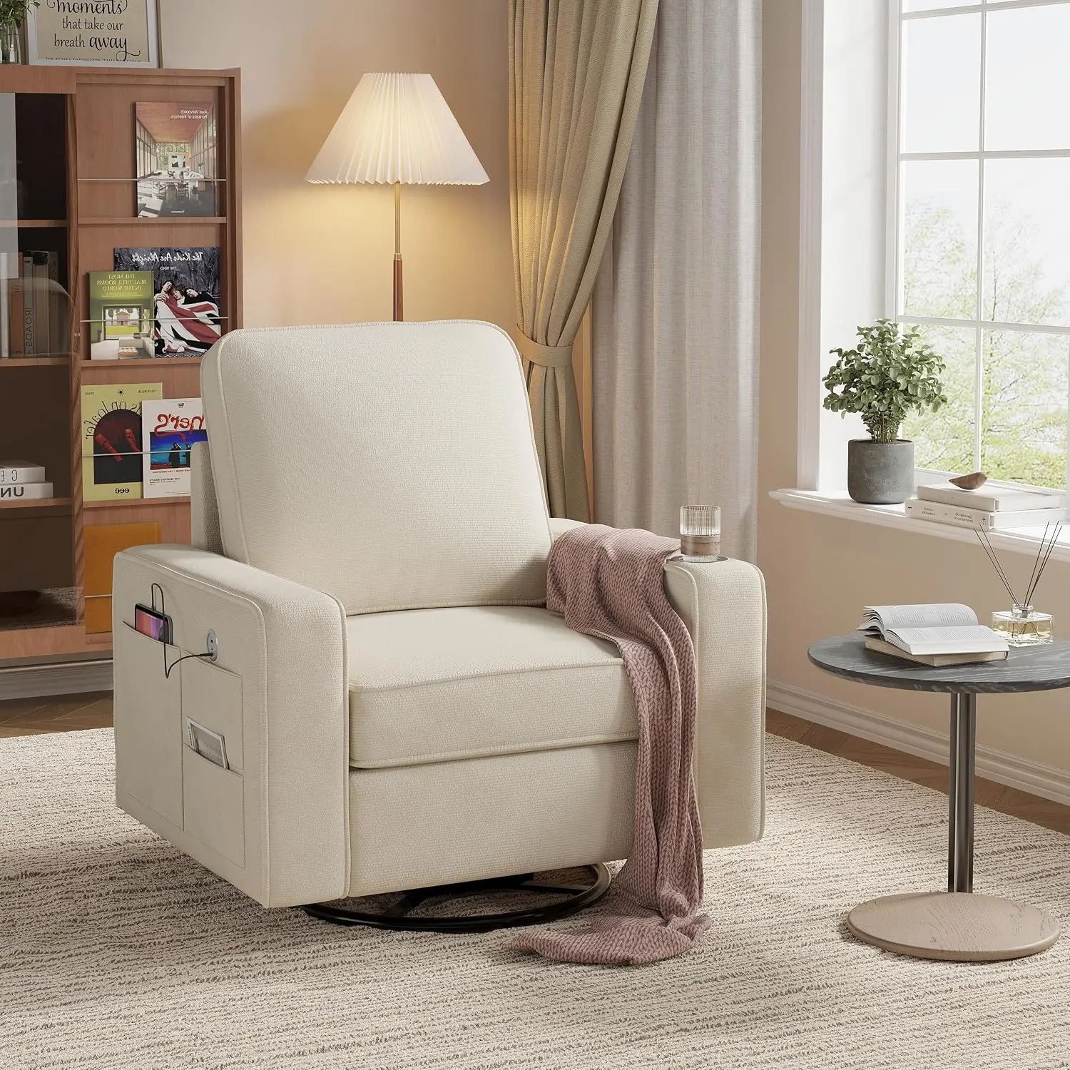 Swivel Accent Chair with Wide Armrests & 360° Rotation, Customized